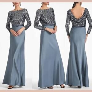 Sachin‎ + Babi NWT Colette Belted Sequin & Satin Dress In Gunmetal Sz:0 Ret$950.